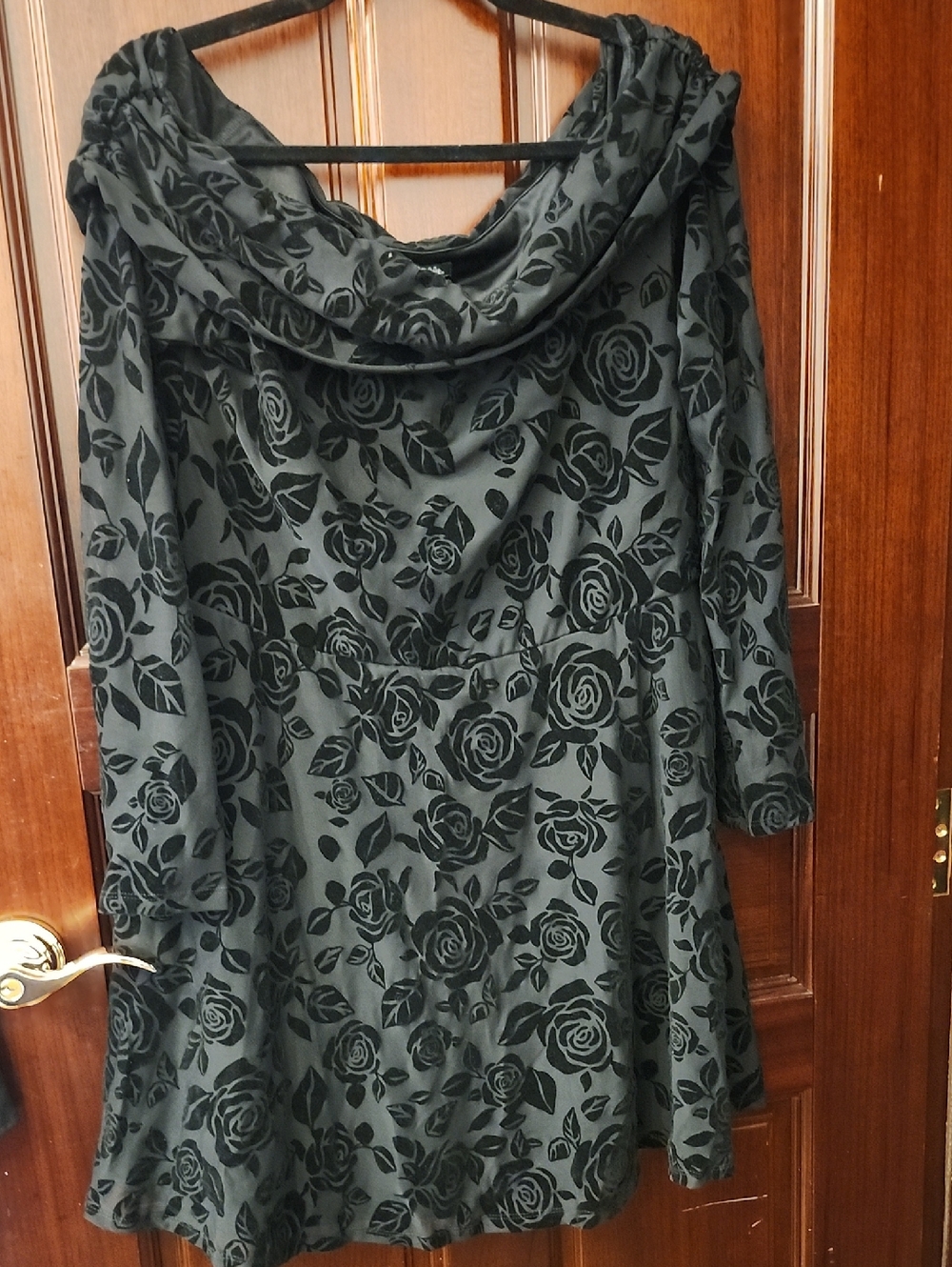 Black Rose Print A-Line Off Shoulder Dress